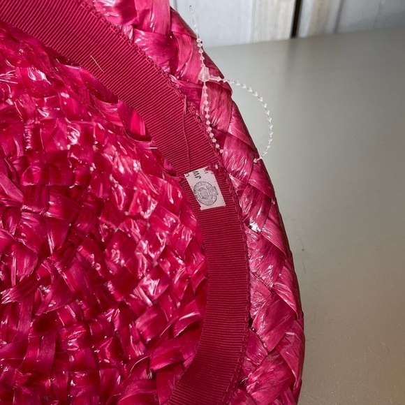 Vintage Bright Pink Raffia Staw basket weave Ladies Cloche Bucket Hat main image 4